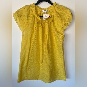 NWT SHANNON FORD NEW YORK YELLOW LACE EYELET TIE FRONT WOMENS TOP/BLOUSE SMALL